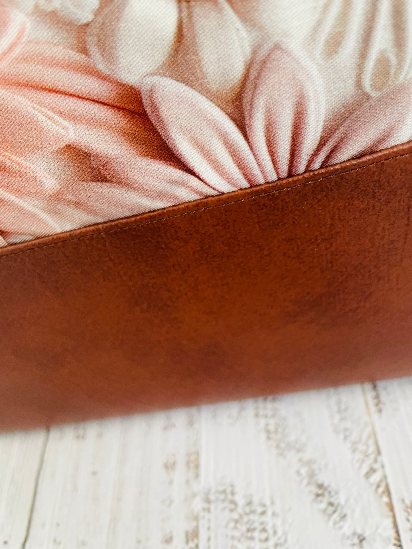 PAPER FLOWERS .. Lifestyle plus bag (soft no wire , but interfaced ) BROWN FAUX LEATHER BOTTOM....NO INNER POCKET….ROSE GOLD HARDWARE ….EXCLUSIVE BAG BLING BY JONESKNIT