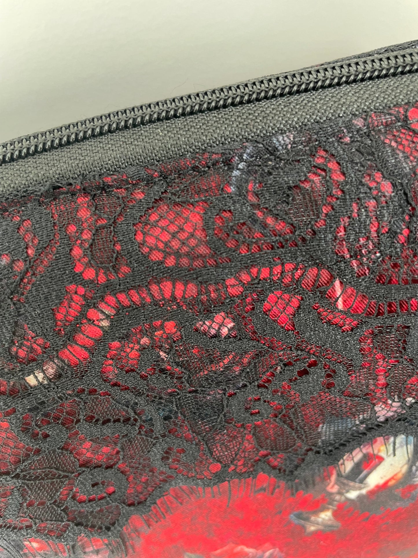 THROUGH THE VEIL .... Med Wire frame bag...CUSTOM PRINT, BLACK LACE