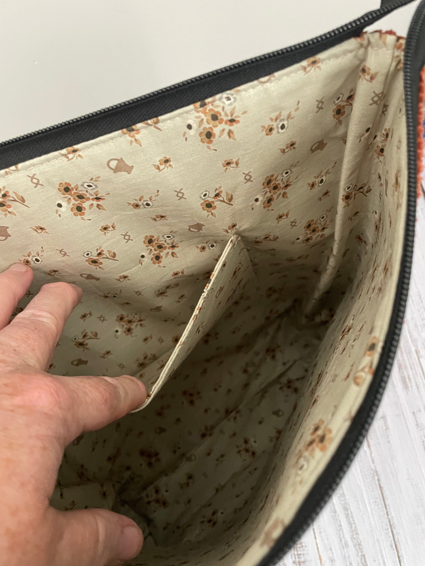 RUSTY CORDUROY TALL Lifestyle plus bag (soft no wire , but interfaced ) FLORAL CORK BOTTOM