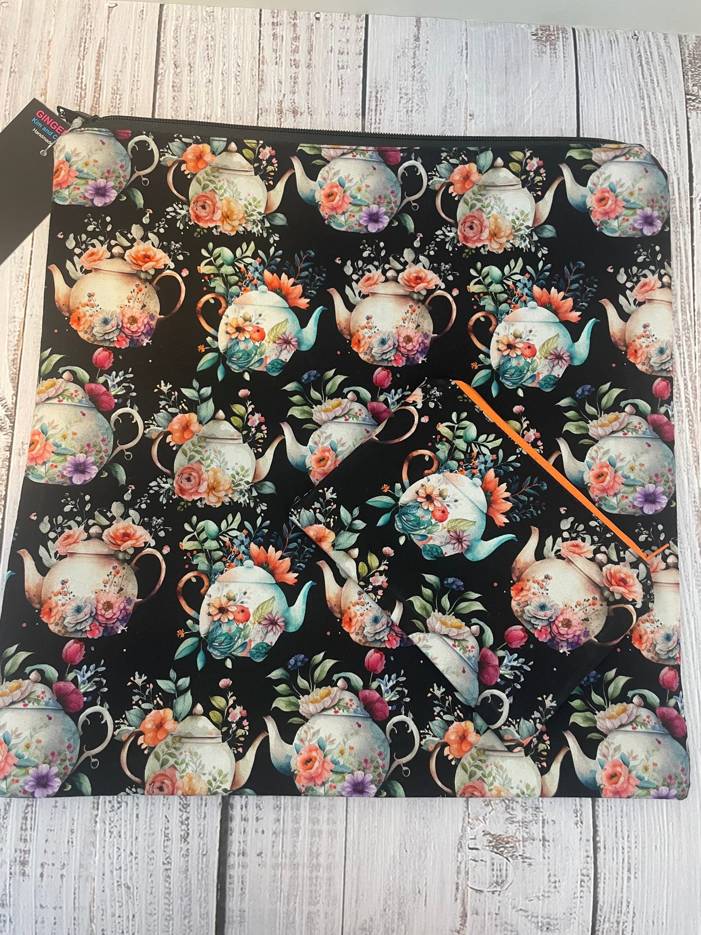 FLORAL TEAPOTS LARGE  STITCHING BAG & NOTIONS POUCH