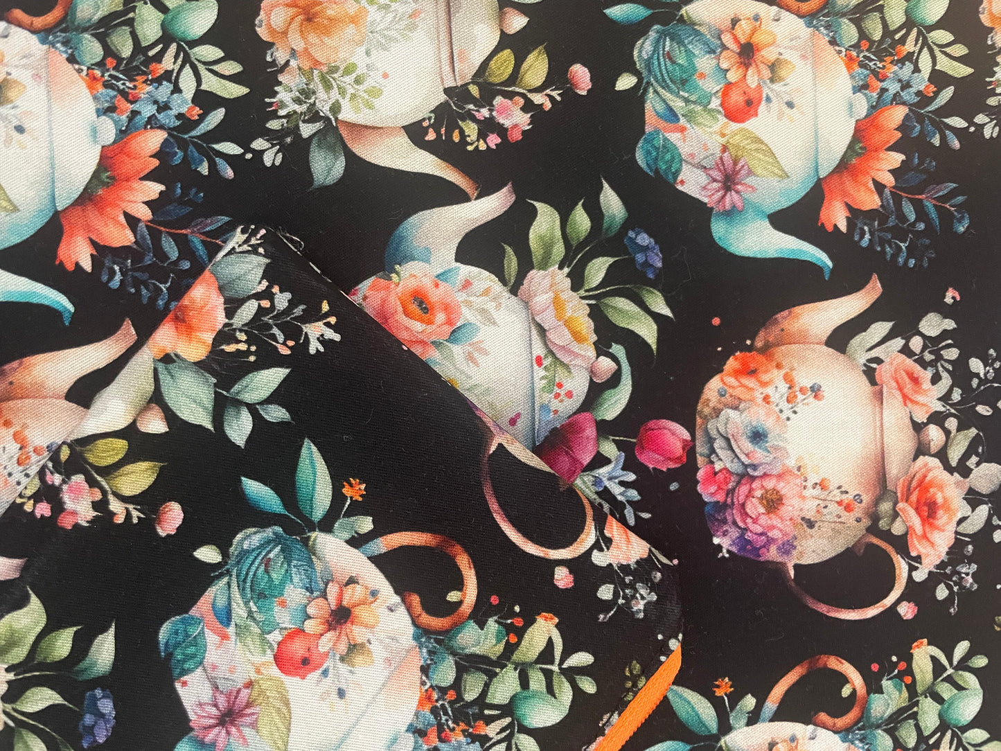 FLORAL TEAPOTS LARGE  STITCHING BAG & NOTIONS POUCH