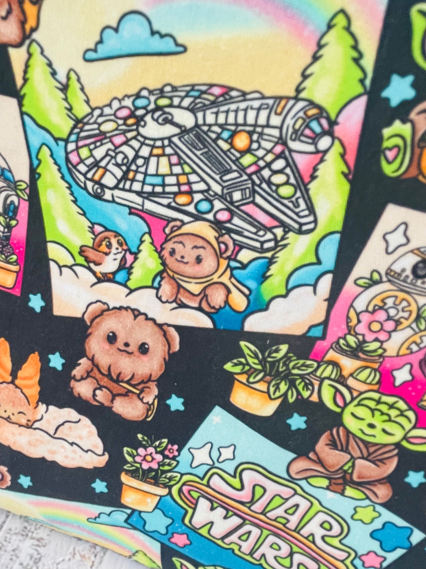 SPACE WARS COMIC STRIP  small  Lifestyle bag (soft no wire  , but interfaced ) lining is glow in the dark , light activated