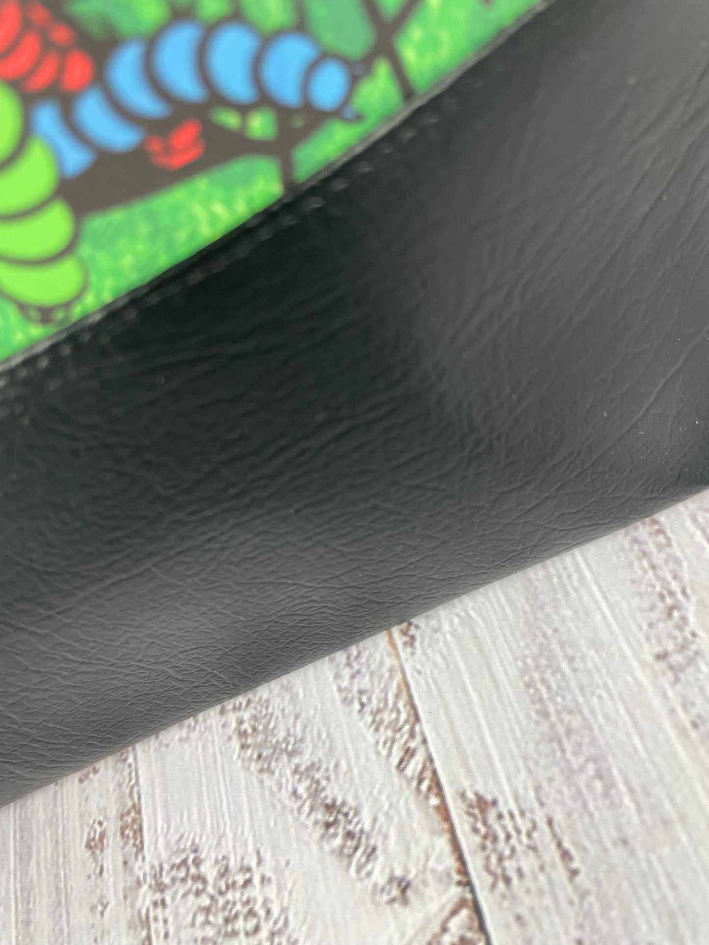 BOOGEY WORMS ...GLOW IN THE DARK VINYL .. Lifestyle plus bag (soft no wire , but interfaced ) BLACK FAUX LEATHER BOTTOM