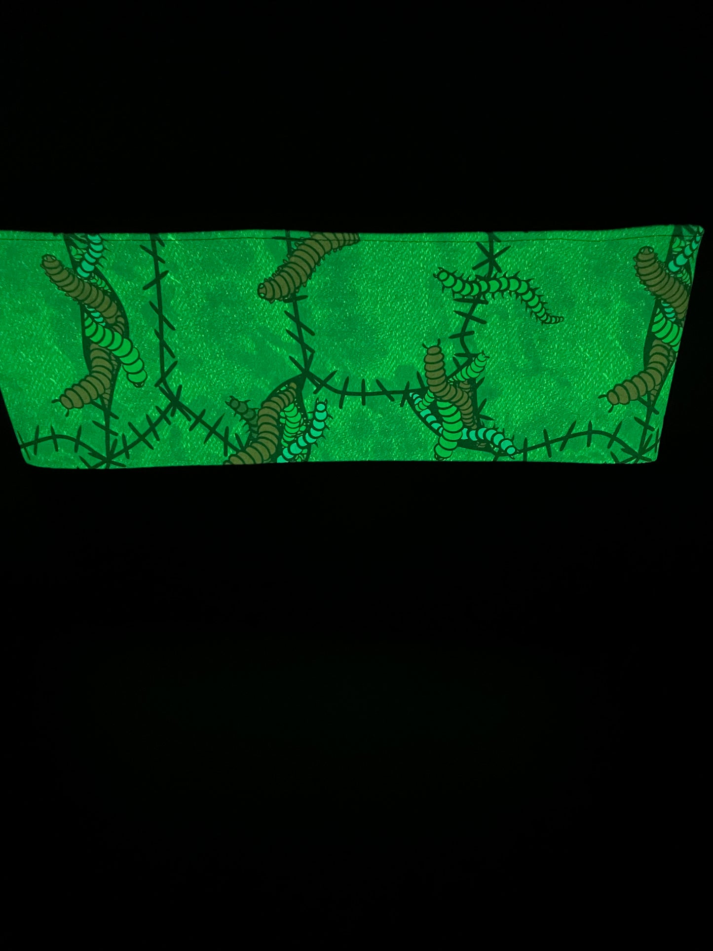 BOOGEY WORMS ...GLOW IN THE DARK VINYL .. Lifestyle plus bag (soft no wire , but interfaced ) BLACK FAUX LEATHER BOTTOM