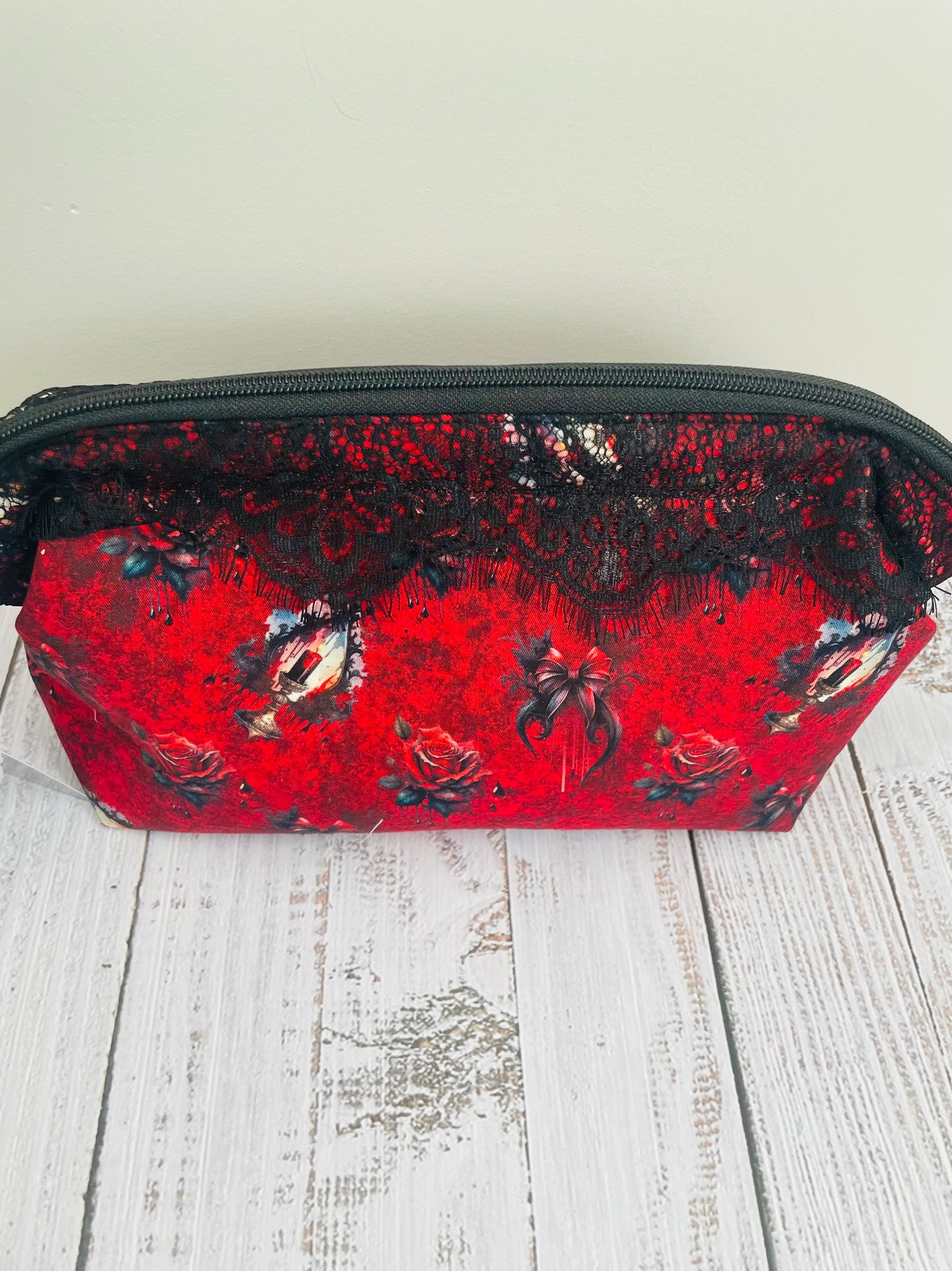 THROUGH THE VEIL ...... Small wire frame bag..CUSTOM PRINT...WITH BLACK LACE TRIM