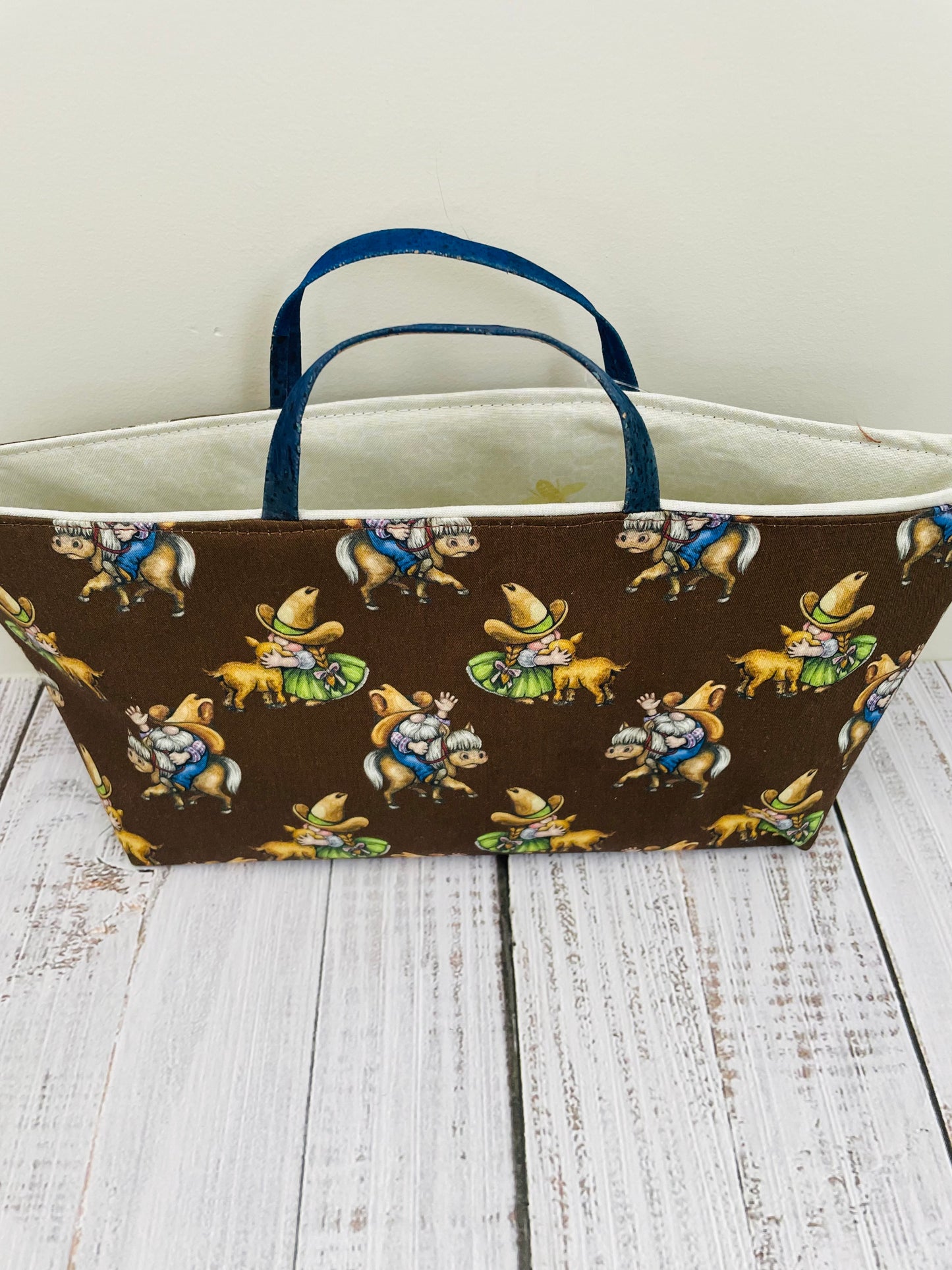 COWBOY GNOMES ....MINI TOTE BAG WITH CORK HANDLES