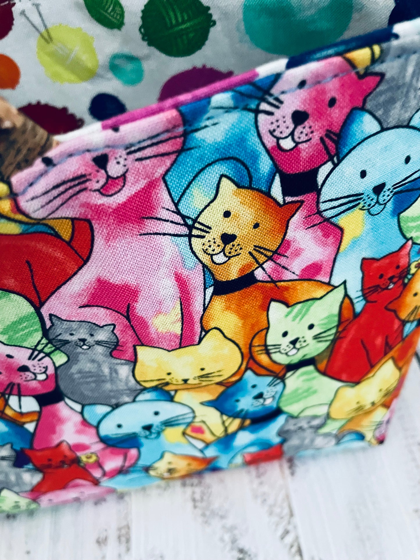 COLOURFUL CATS ....MINI TOTE BAG WITH CORK HANDLES