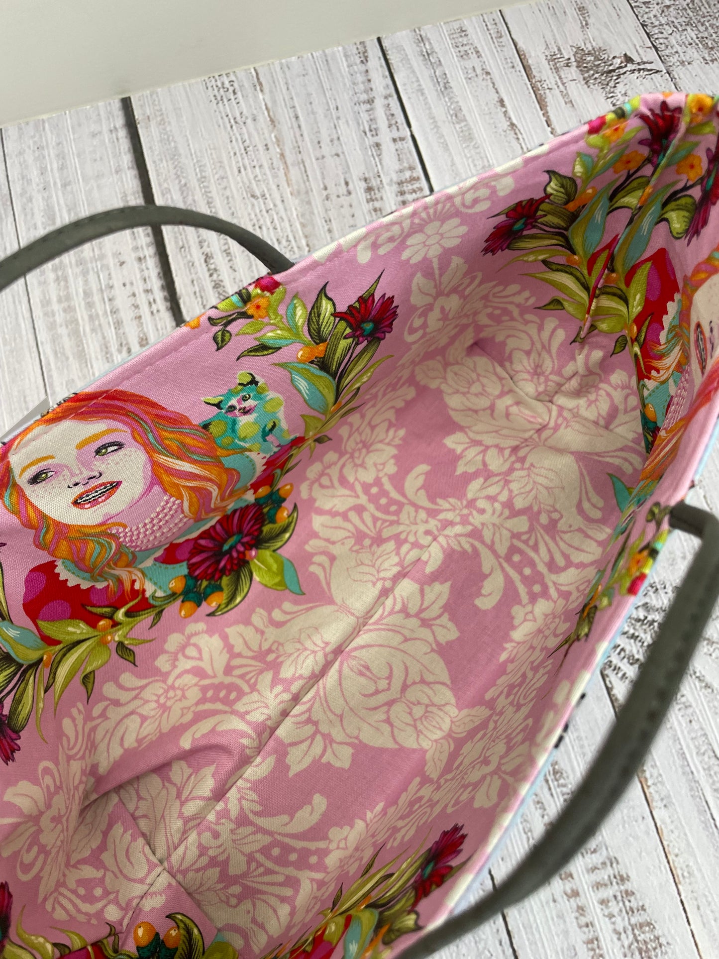 DOWN THE RABBIT HOLE     ....MINI TOTE BAG   WITH CORK HANDLES...CUSTOM PRINT