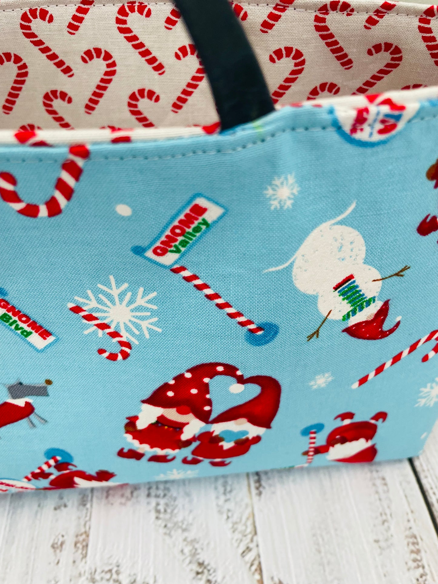 CHRISTMAS GNOMES ....MINI TOTE BAG WITH CORK HANDLES