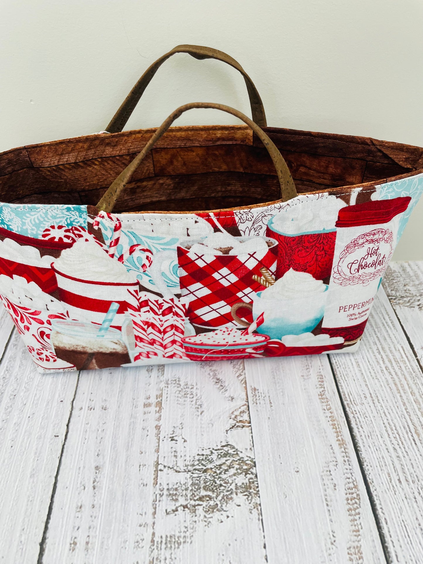 PEPPERMINT MOCHA ....MINI TOTE BAG WITH CORK HANDLES