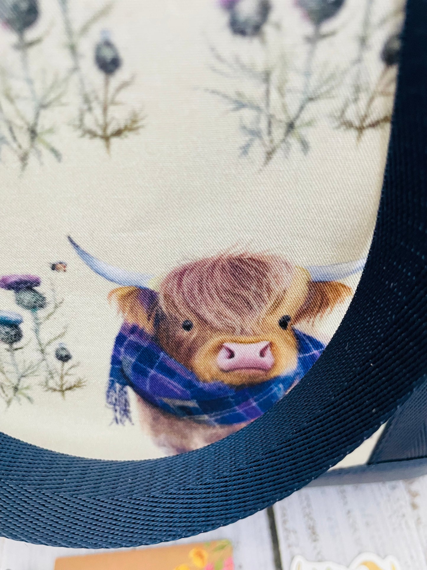 HIGHLAND COO IN TARTAN ...LARGE WIRE FRAME BAG, STITCH STOPPERS, PEN, STICKY NOTES, STICKERS ...CUSTOM PRINT