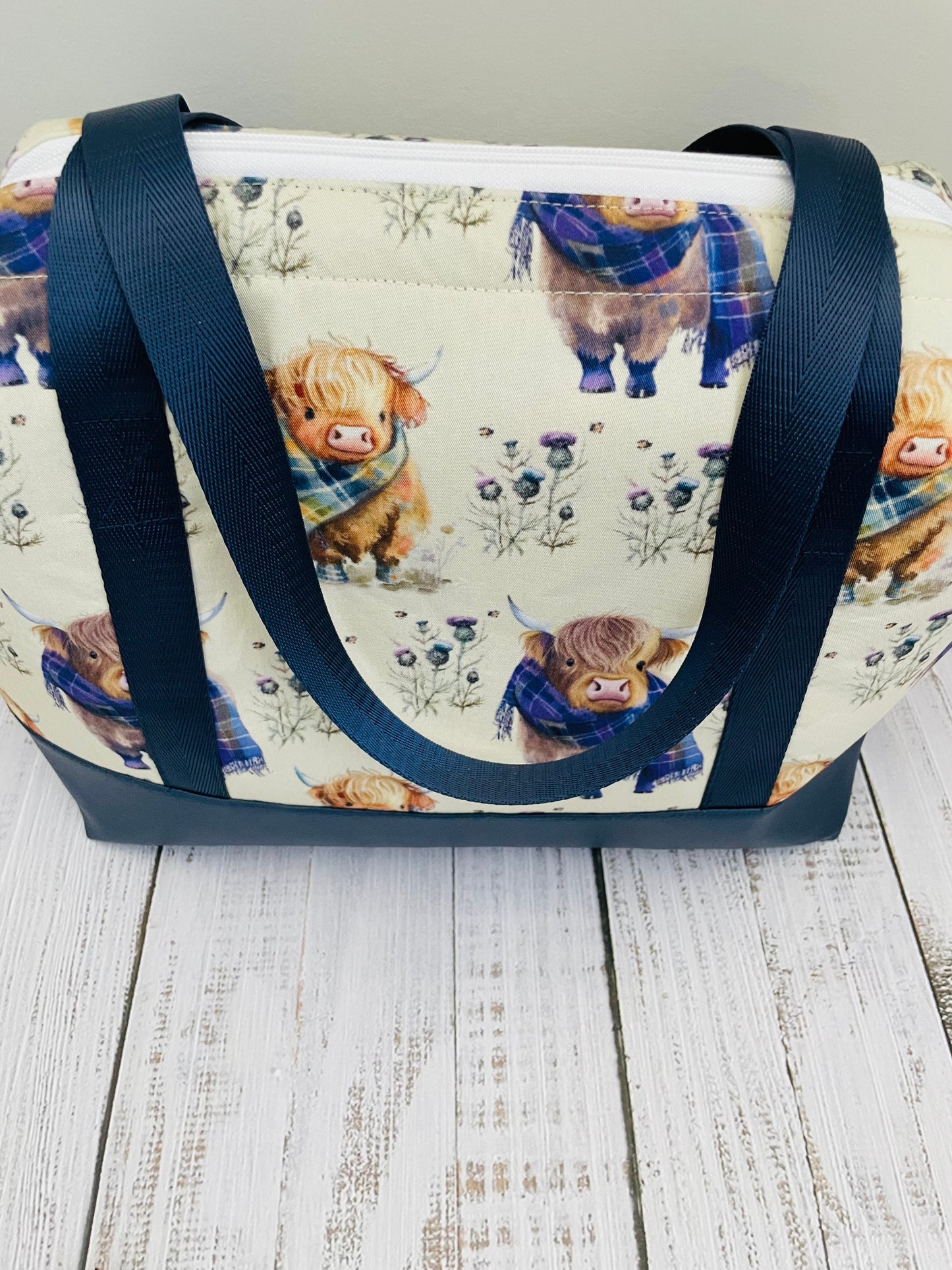 HIGHLAND COO IN TARTAN ...LARGE WIRE FRAME BAG, STITCH STOPPERS, PEN, STICKY NOTES, STICKERS ...CUSTOM PRINT