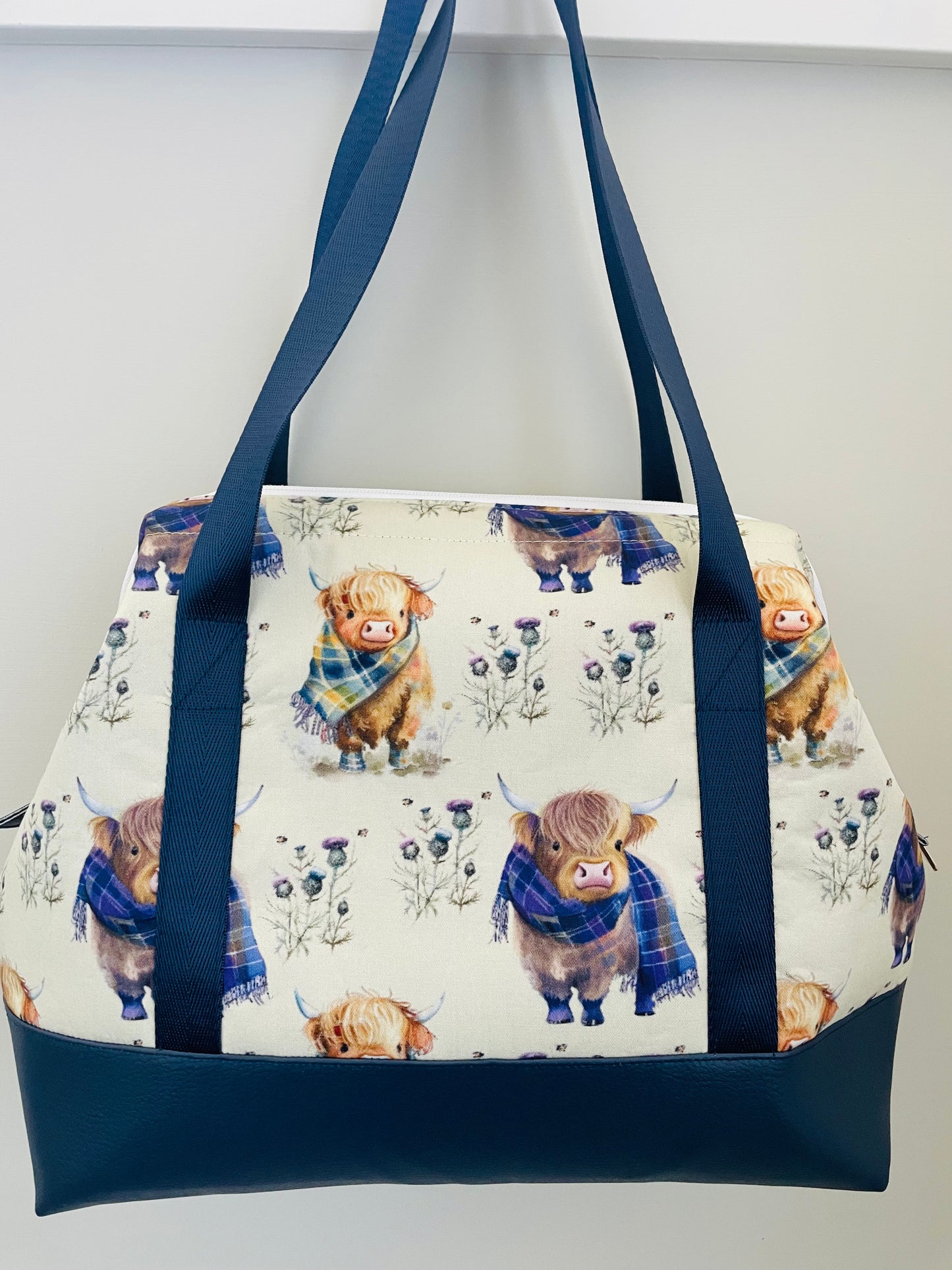 HIGHLAND COO IN TARTAN ...LARGE WIRE FRAME BAG, STITCH STOPPERS, PEN, STICKY NOTES, STICKERS ...CUSTOM PRINT
