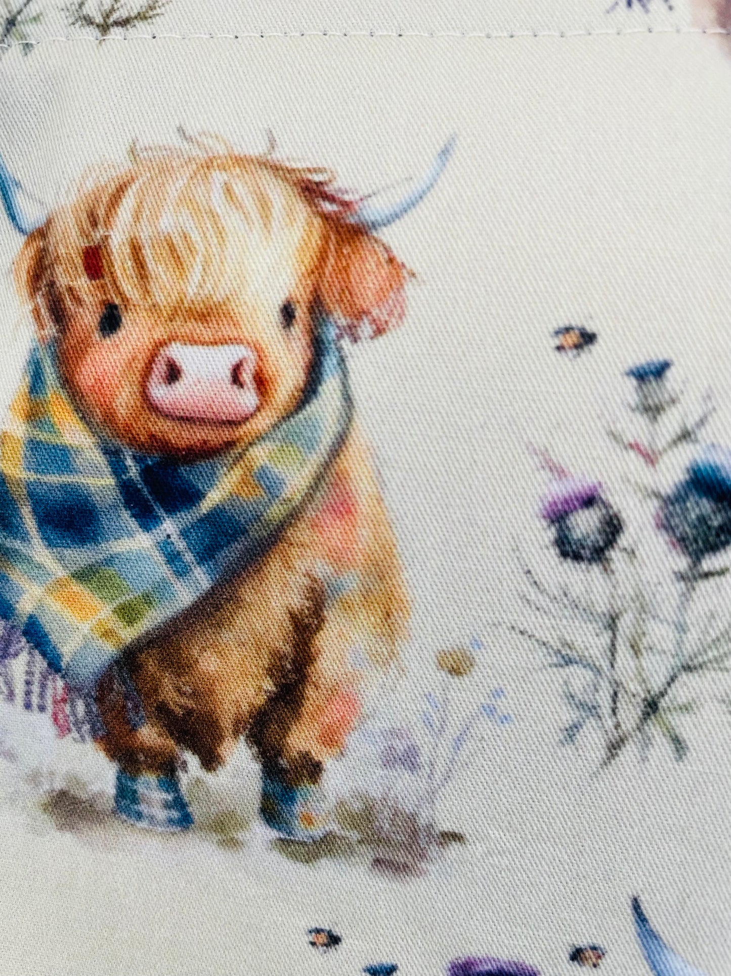 HIGHLAND COO IN TARTAN ...LARGE WIRE FRAME BAG, STITCH STOPPERS, PEN, STICKY NOTES, STICKERS ...CUSTOM PRINT