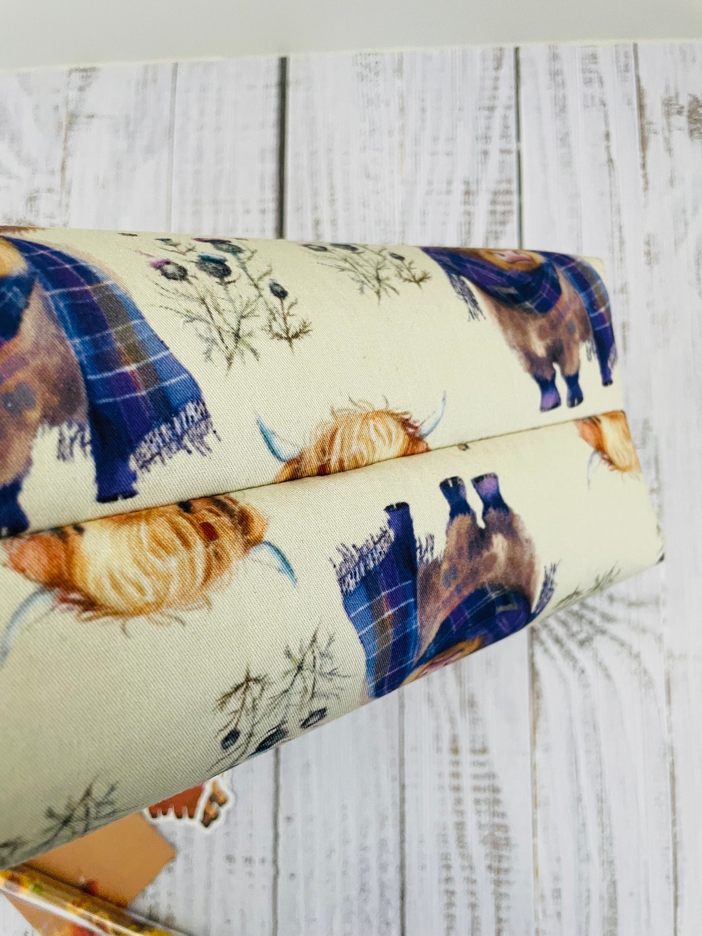 HIGHLAND COO IN TARTAN SMALL WIRE FRAME BAG, STITCH STOPPERS , pen STICKY NOTES CUSTOM PRINT