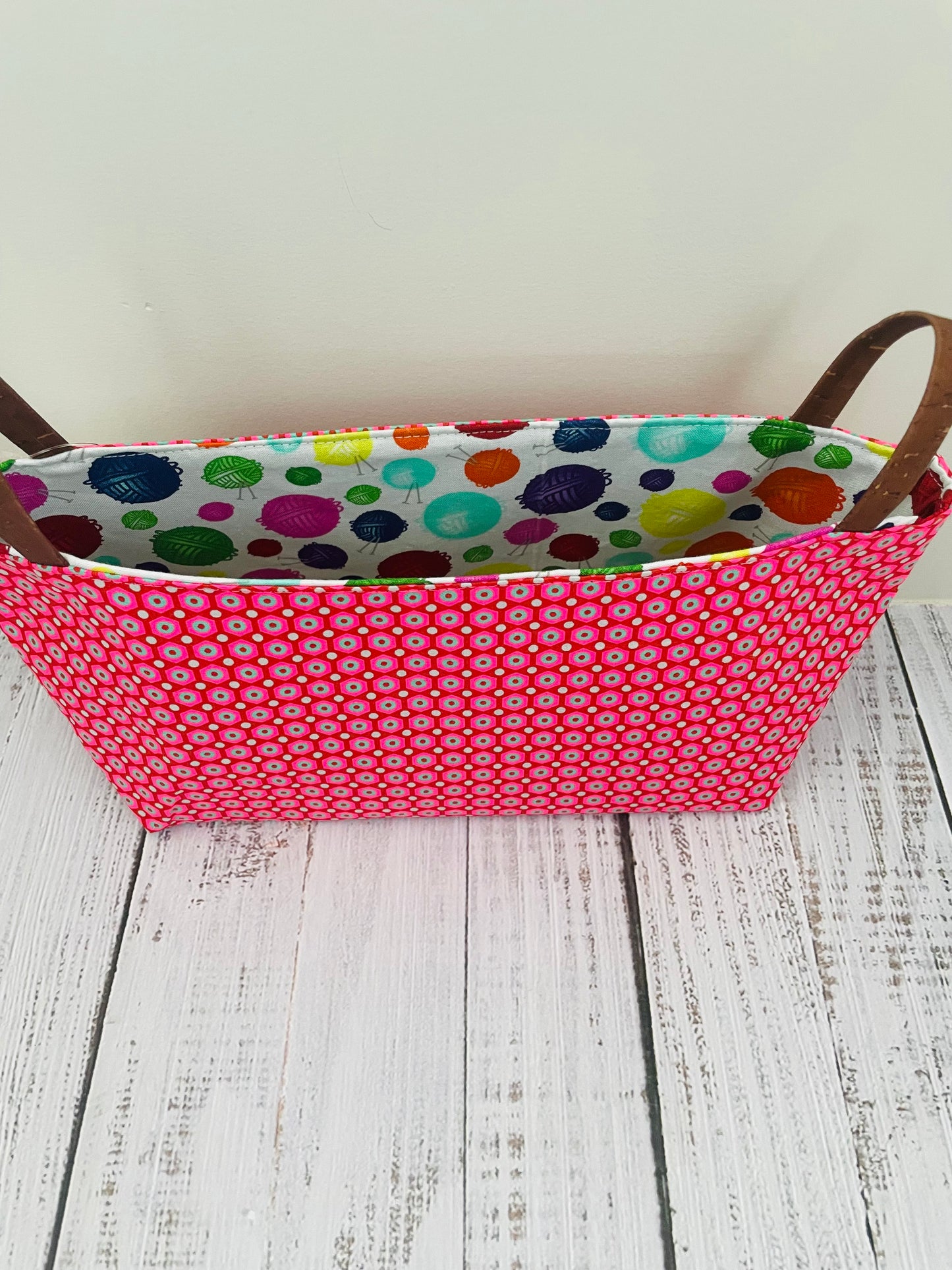PINK GEO....MINI BASKET WITH CORK HANDLES ....BLACK LIGHT REACTIVE FABRIC