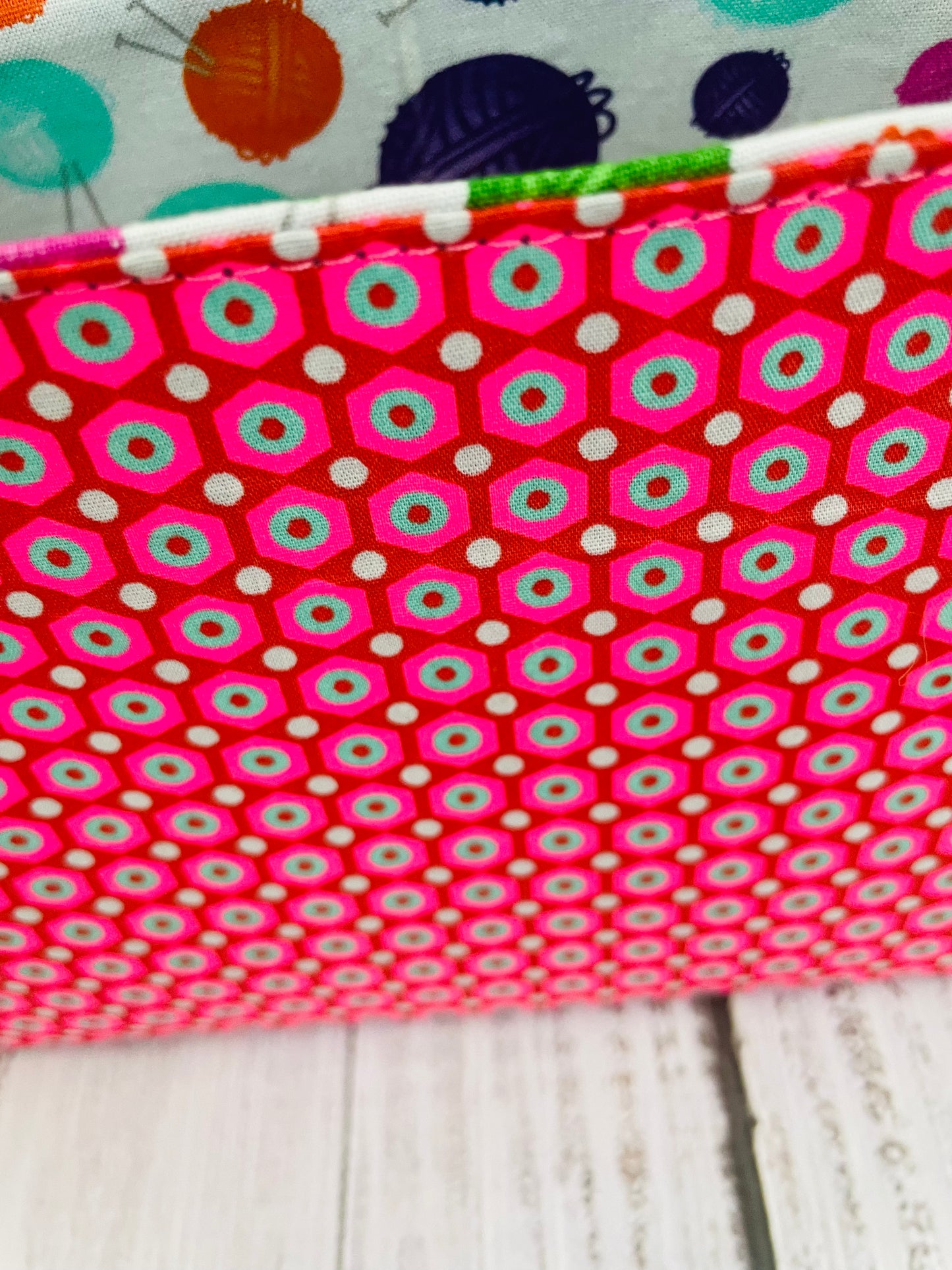 PINK GEO....MINI BASKET WITH CORK HANDLES ....BLACK LIGHT REACTIVE FABRIC