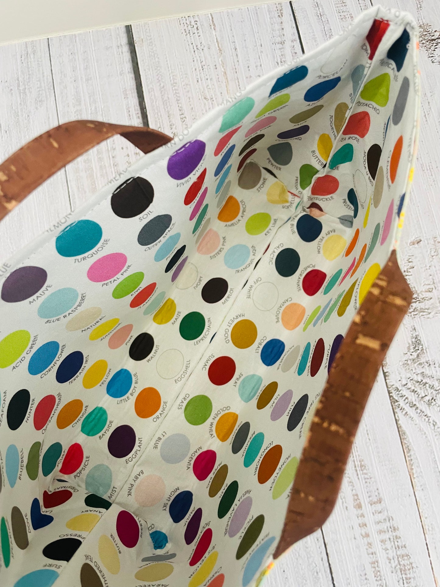 SPRING FLING ....MINI TOTE BAG WITH CORK HANDLES ....BLACK LIGHT REACTIVE FABRIC