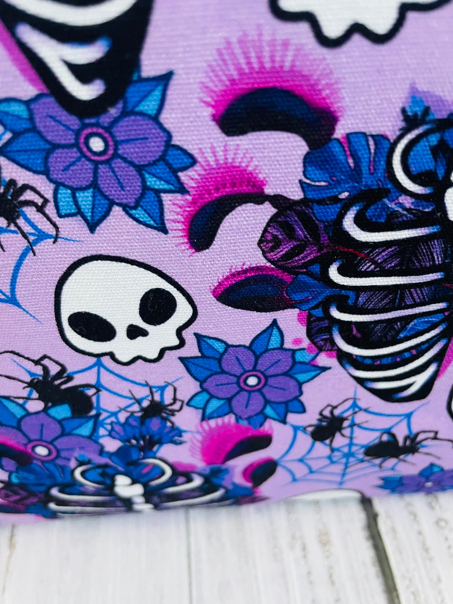 SKULL ......Lifestyle bag (soft no wire  , but interfaced) CUSTOM PRINT...BLACK LIGHT REACTIVE FABRIC