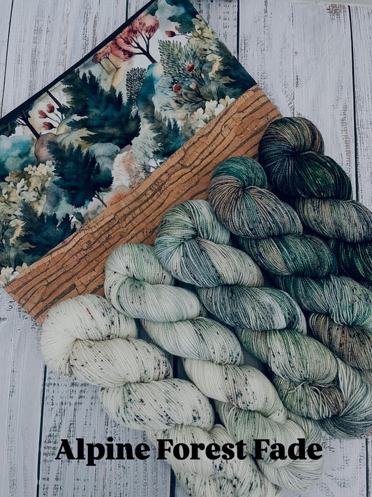 ALPINE  FOREST  FADE ON LUSH FINGERING 2 PLY AND SQUISHY DK ….CHOOSE COLOURWAY AND BASE FROM MENU
