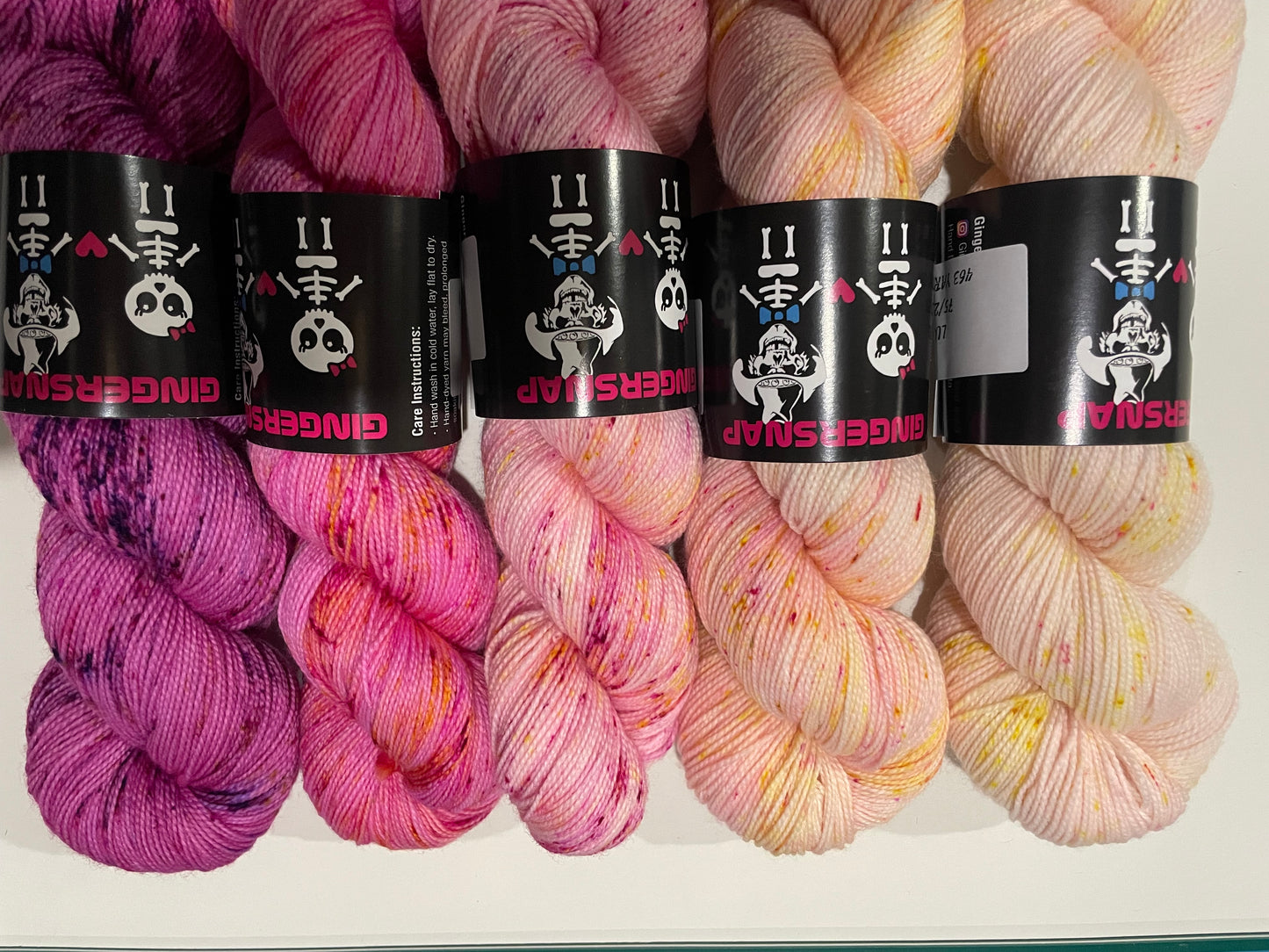 CHERRY BLOSSOM 5 SKEIN FADE ON LUSH FINGERING 2 PLY AND SQUISHY DK ….CHOOSE BASE FROM MENU