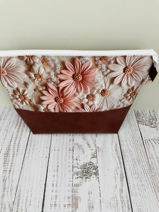 PAPER FLOWERS .. Lifestyle plus  bag (soft no wire  , but interfaced ) BROWN FAUX LEATHER BOTTOM....NO INNER POCKET….ROSE GOLD HARDWARE ….EXCLUSIVE BAG BLING BY JONESKNIT