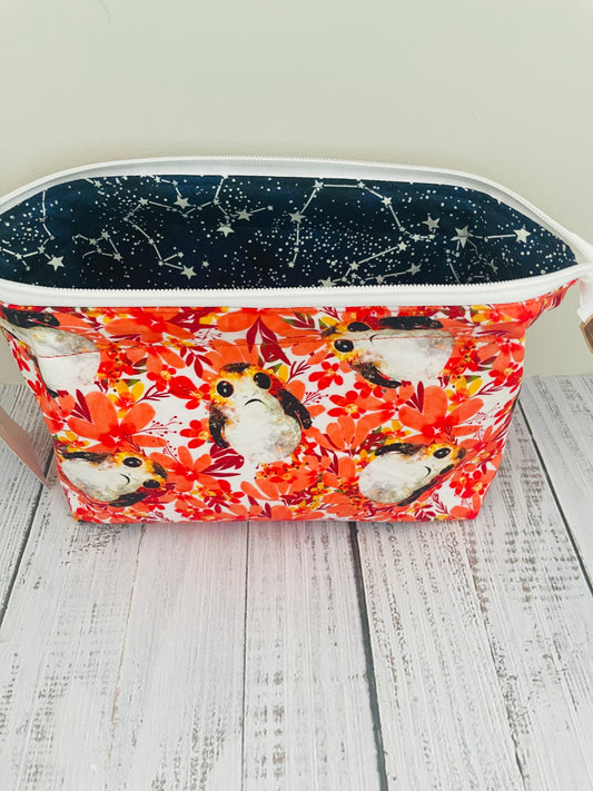 SPACE FLUFF  Small wire frame bag...CUSTOM PRINT ...LINING IS GLOW IN THE DARK , ACTIVATED BY LIGHT