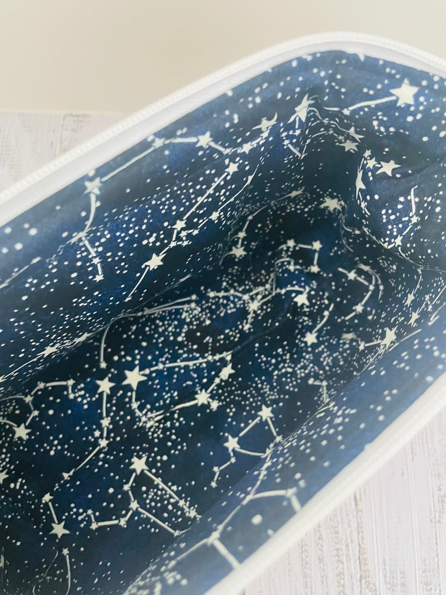 SPACE FLUFF  Small wire frame bag...CUSTOM PRINT ...LINING IS GLOW IN THE DARK , ACTIVATED BY LIGHT