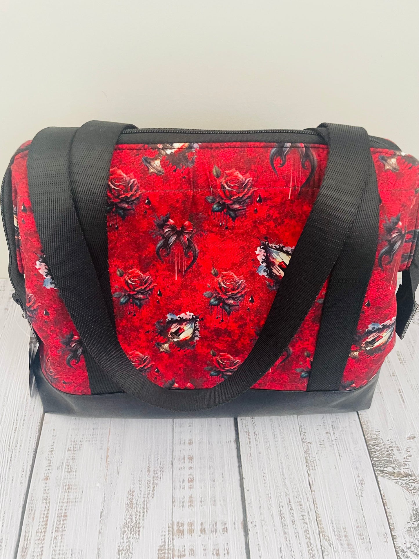 THROUGH THE VEIL  .... large  Wire frame bag...CUSTOM PRINT ...BLACK  SEATBELT WEBBING HANDLES AND FAUX LETHER BOTTOM