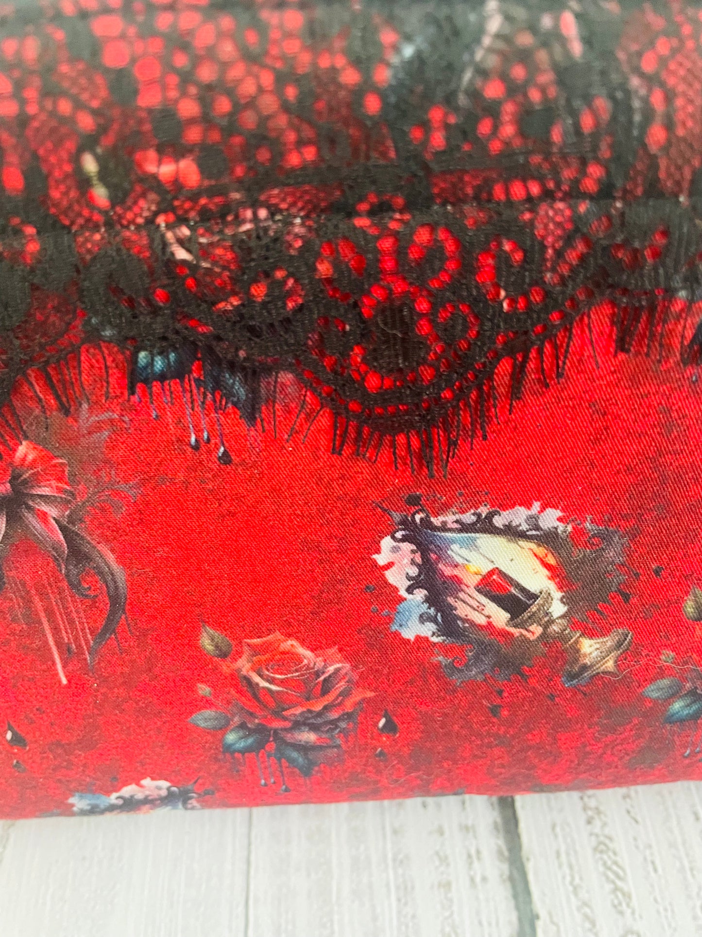 THROUGH THE VEIL ....WITH BLACK LACE ...CUSTOM PRINT     Small wire frame bag
