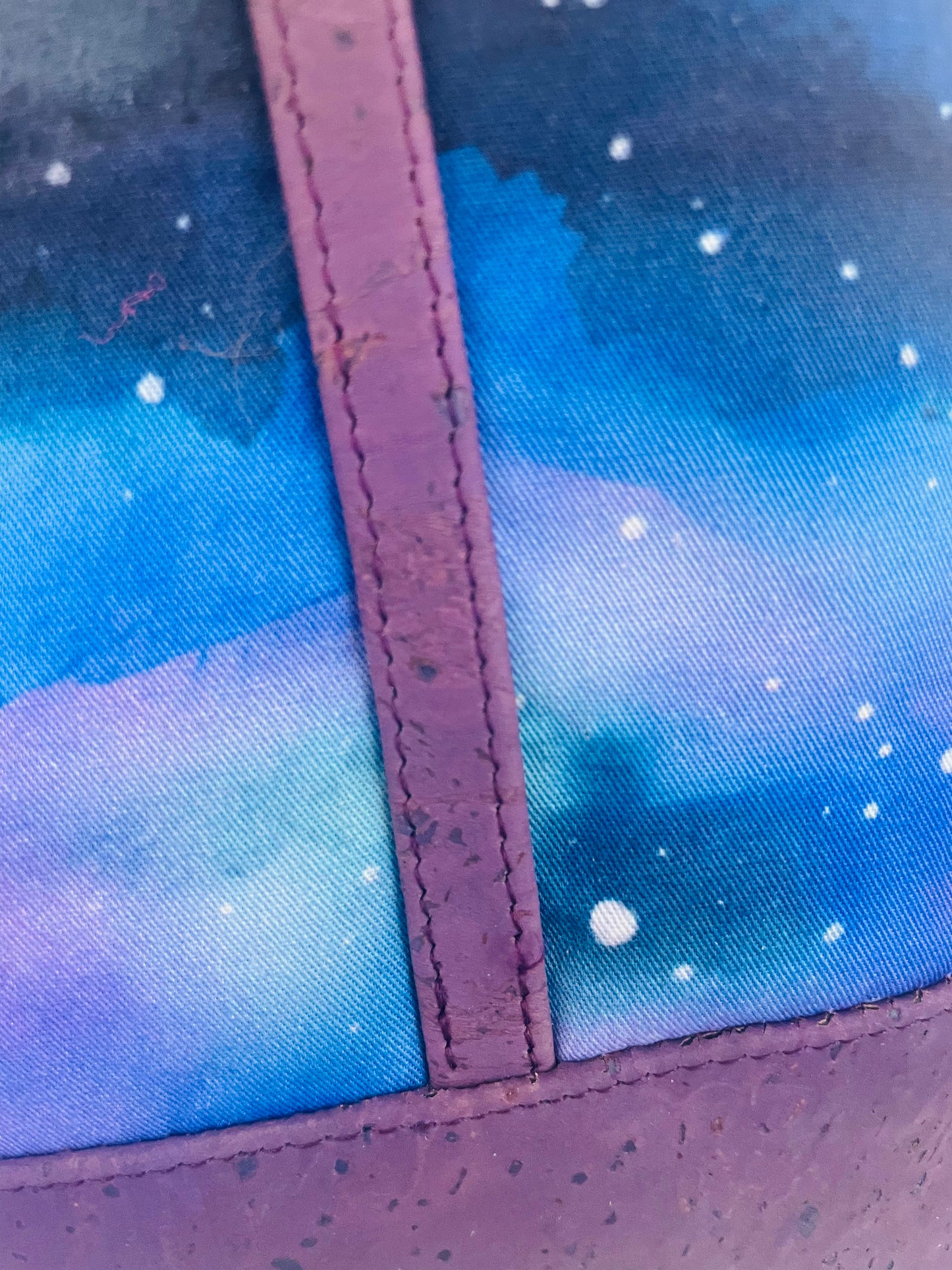 FIREFLY FOREST  .... large  Wire frame bag....CORK BOTTOM AND HANDLES ...CUSTOM PRINT , INCLUDES BAG BLING AND PROGRESS KEEPER