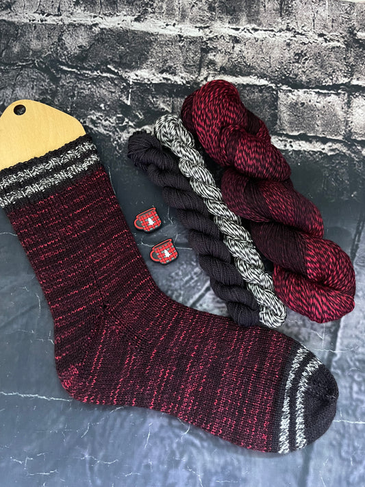 DELUXE  LUMBERJACK SOCKSET (2)....MIGHTY MARLED FINGERING WEIGHT...INCLUDES 1 SET OF EXCLUSIVE STITCH STOPPERS