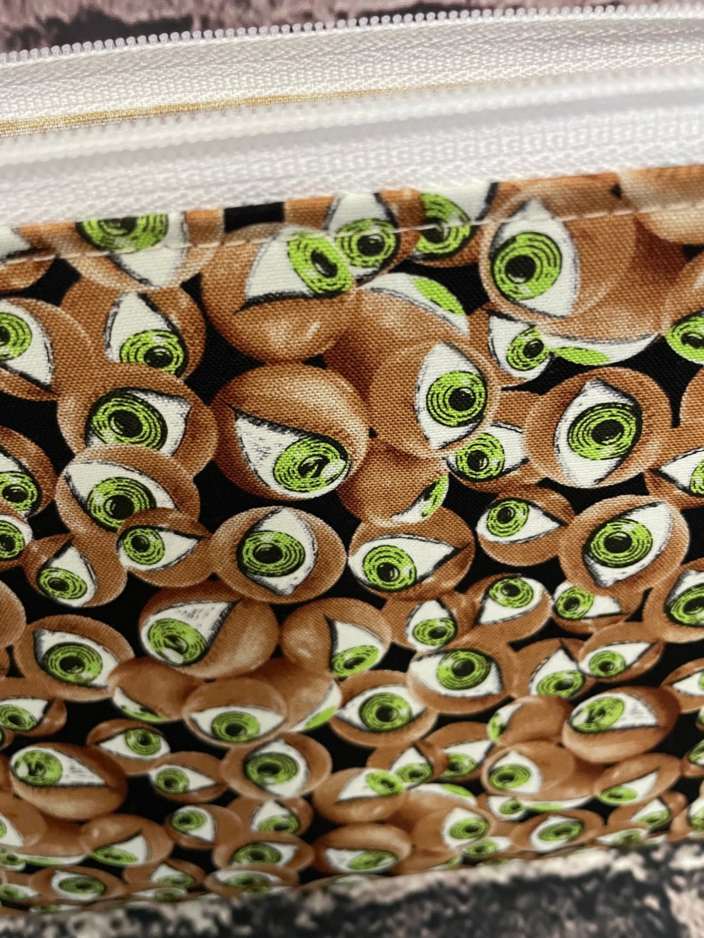 EYEBALLS   small Lifestyle bag (soft no wire  , but interfaced )GLOW IN THE DARK FABRIC