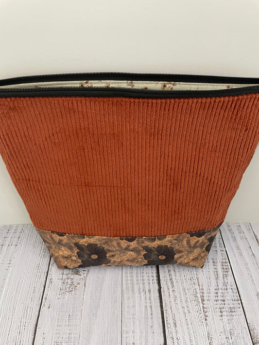 RUSTY CORDUROY TALL Lifestyle plus bag (soft no wire , but interfaced ) FLORAL CORK BOTTOM