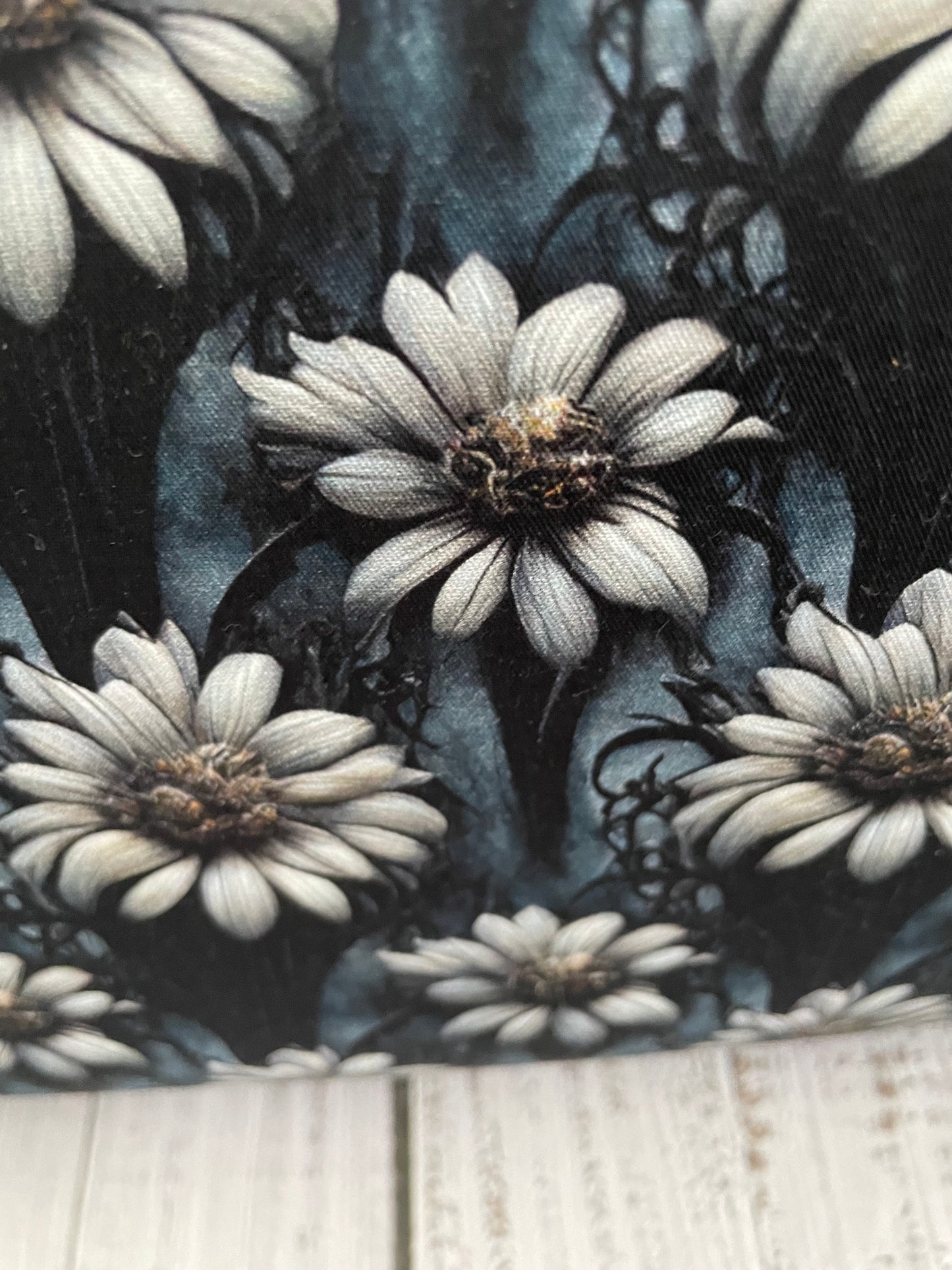 MIDNIGHT DAISY  .... Med Wire frame bag ...CUSTOM PRINT