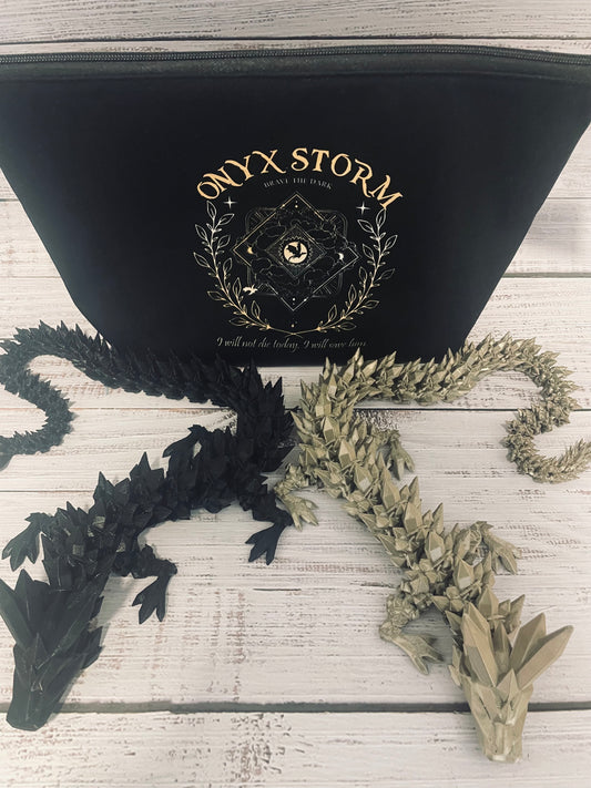 ONYX STORM INSPIRED BAGS & 3D PRINTED DRAGONS ...DRAGONS ARE A SEPARATE ITEM THEY DO NOT COME WITH A BAG ... CHOOSE ITEM(S) FROM MENU