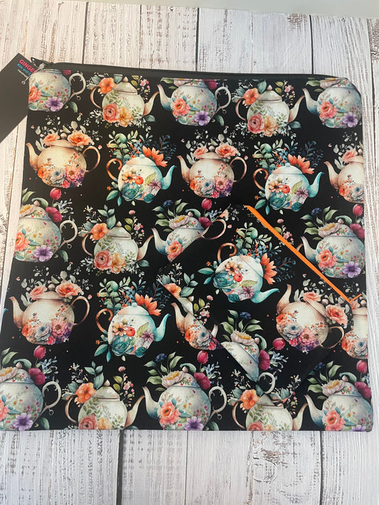 FLORAL TEAPOTS LARGE  STITCHING BAG & NOTIONS POUCH