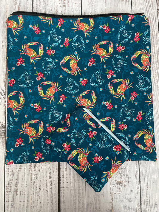 FLORAL CRAB  LARGE  STITCHING BAG & NOTIONS POUCH
