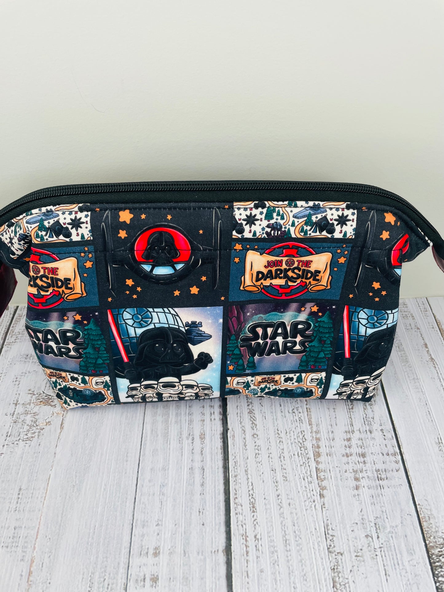 DARKSIDE COMIC STRIP   Small wire frame bag...CUSTOM PRINT ...LINING IS GLOW IN THE DARK , ACTIVATED BY LIGHT