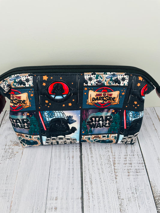 DARKSIDE COMIC STRIP   Small wire frame bag...CUSTOM PRINT ...LINING IS GLOW IN THE DARK , ACTIVATED BY LIGHT