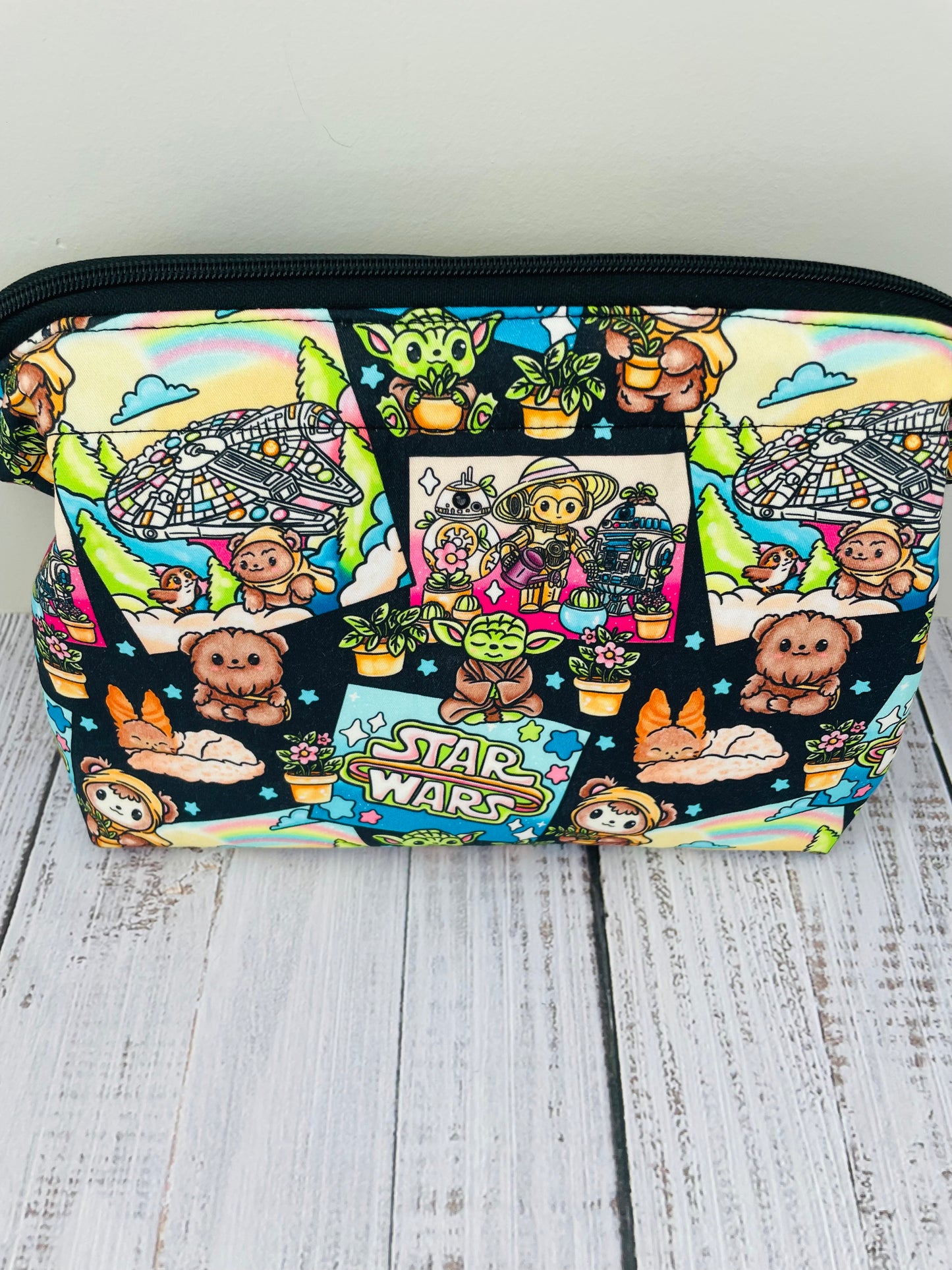 SPACE WARS COMIC STRIP ...Small wire frame  plus bag...CUSTOM PRINT ....LINING IS GLOW IN THE DARK , ACTIVATED BY LIGHT