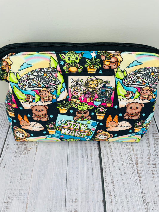 SPACE WARS COMIC STRIP ...Small wire frame  plus bag...CUSTOM PRINT ....LINING IS GLOW IN THE DARK , ACTIVATED BY LIGHT