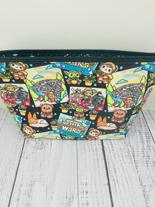 SPACE WARS COMIC STRIP  small  Lifestyle bag (soft no wire  , but interfaced ) lining is glow in the dark , light activated