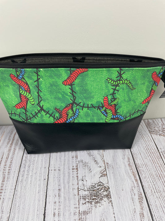 BOOGEY WORMS  ...GLOW IN THE DARK  VINYL  .. Lifestyle plus  bag (soft no wire  , but interfaced ) BLACK FAUX LEATHER BOTTOM