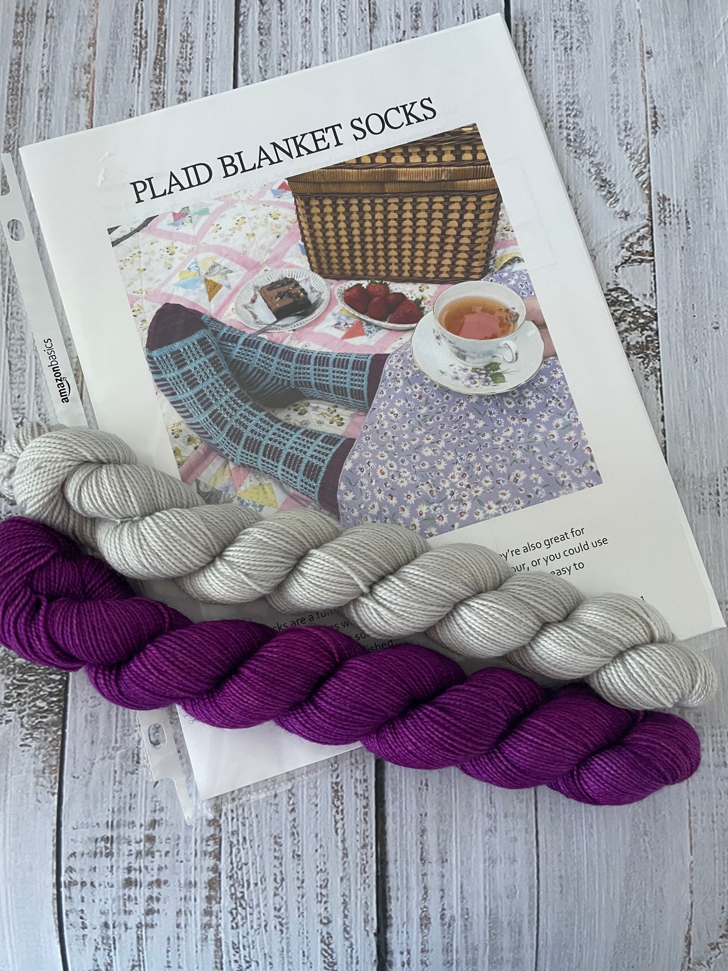 PLAID BLANKET SOCK KIT  ...Lush Fingering weight 2 ply....INCLUDES PRINTED PATTERN