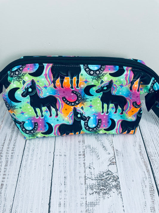 NEON ZOMBIE HORSE  ...Small wire frame bag...BLACK LIGHT REACTIVE ...CUSTO. PRINT CANVAS