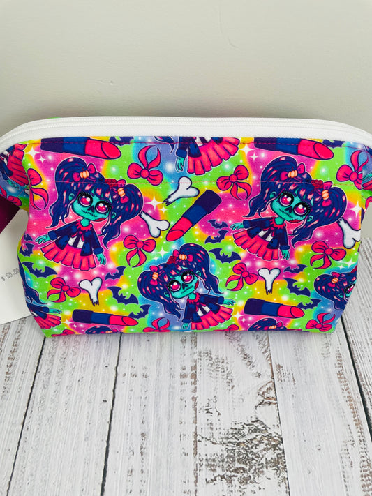 NEON ZOMBIE GIRL    Small wire frame bag...BLACK LIGHT REACTIVE ...CUSTOM PRINT CANVAS