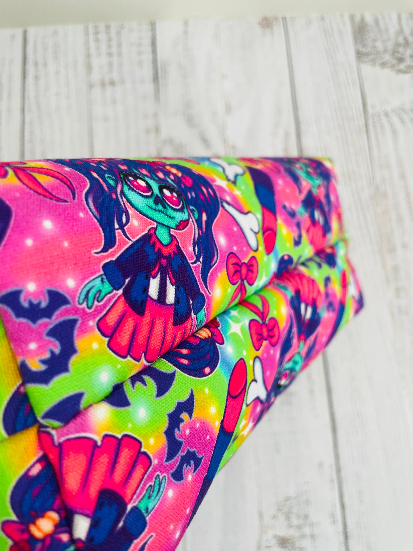 NEON ZOMBIE GIRL    Small wire frame bag...BLACK LIGHT REACTIVE ...CUSTOM PRINT CANVAS