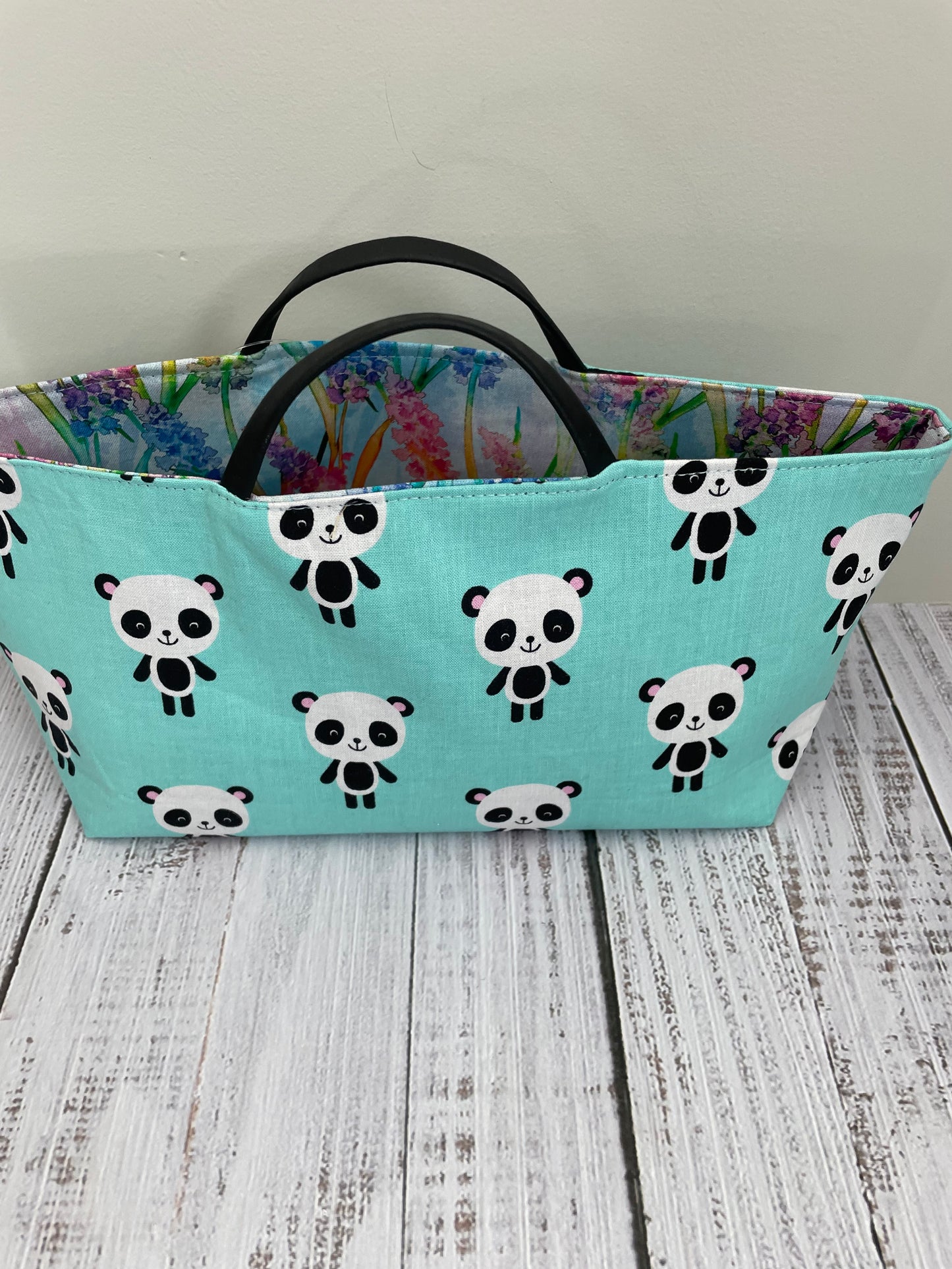 HAPPY PANDAS   ....MINI TOTE BAG   WITH CORK HANDLES