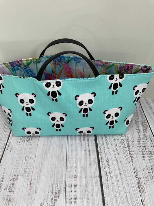 HAPPY PANDAS   ....MINI TOTE BAG   WITH CORK HANDLES